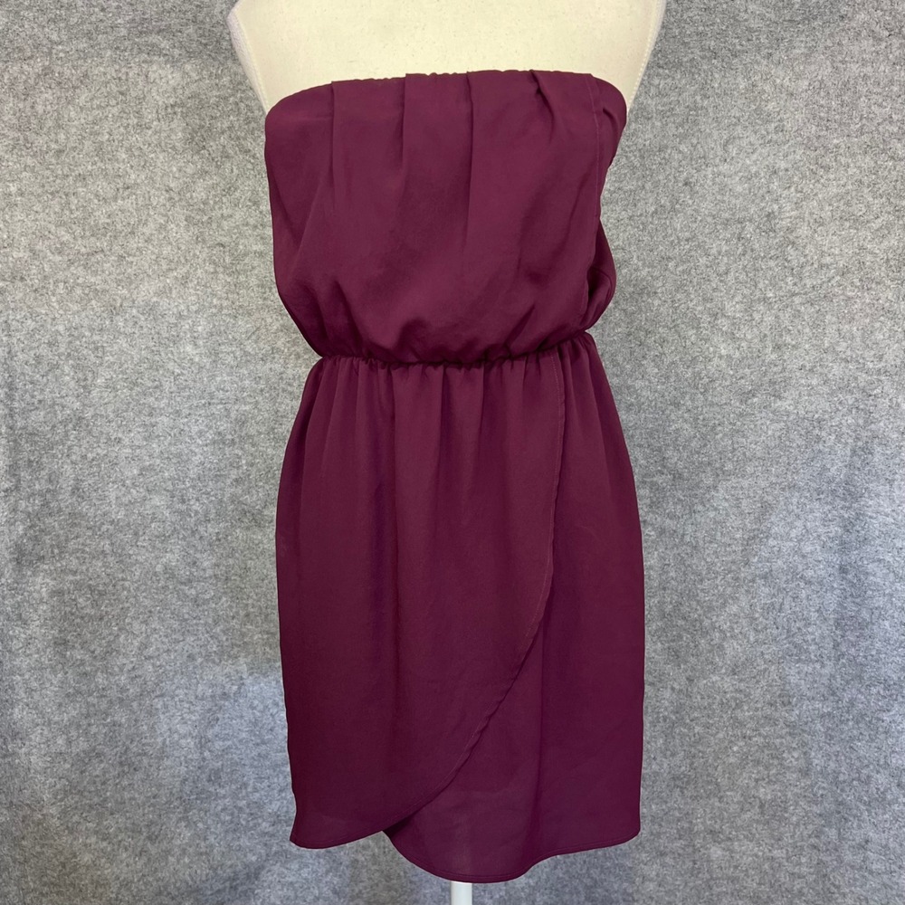 Womens Plum Strapless Ruched Bodice Elastic Waist Tulip Hem Y2K Dress Size‎ S